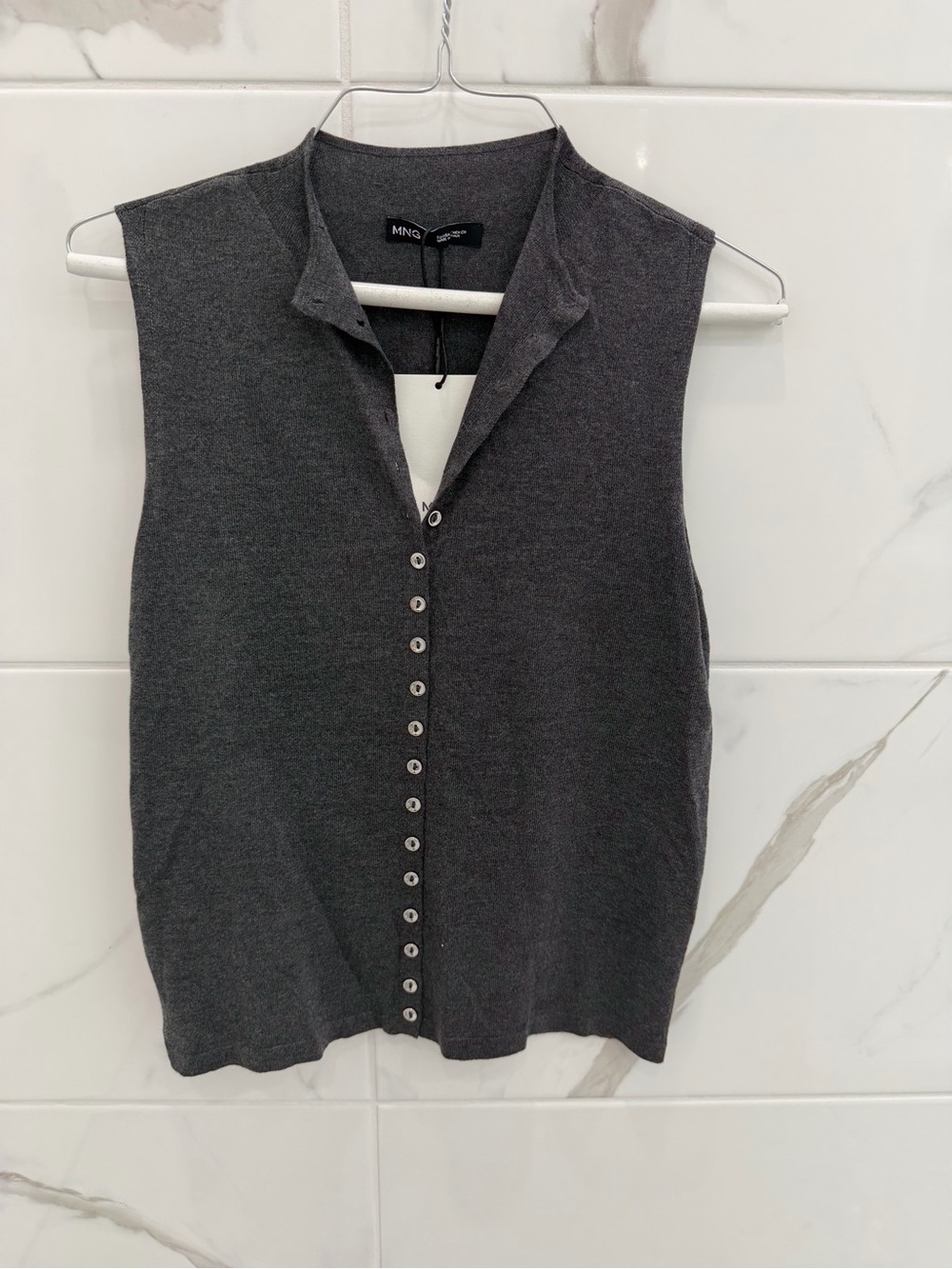 MNG Charcoal Gray Sleeveless Button-Front Top